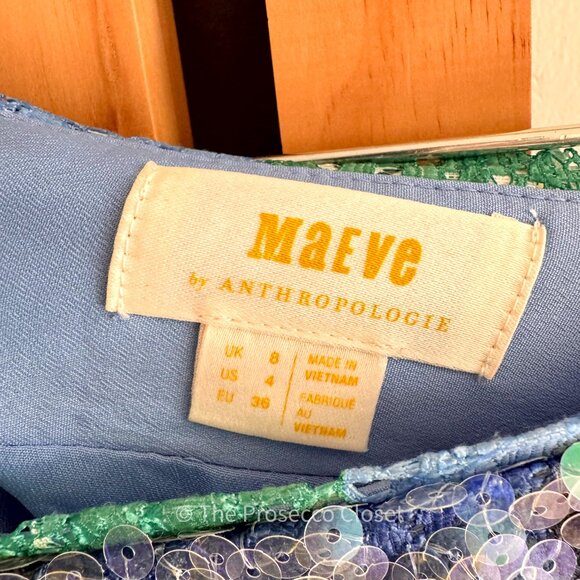 Anthropologie Maeve iridescent Sequin Blue & Green Buffalo Check Pencil Skirt - Picture 3 of 5